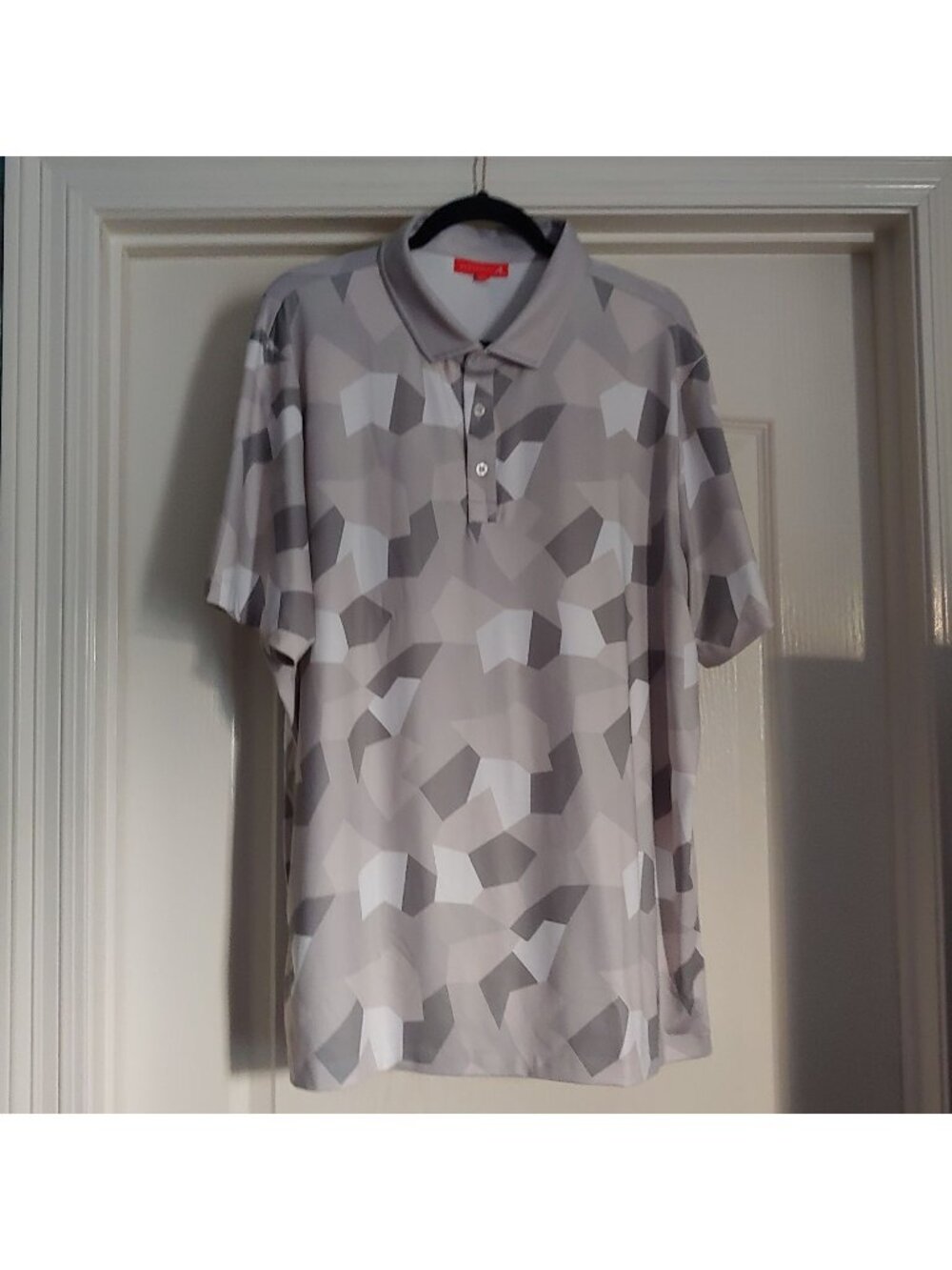 Redvanly Performance Golf Polo Gray Geometric Print Stretch Shirt Men's XXL